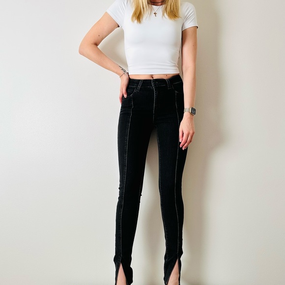 New Levi's 721 high rise skinny jeans black front slits - Picture 2 of 9